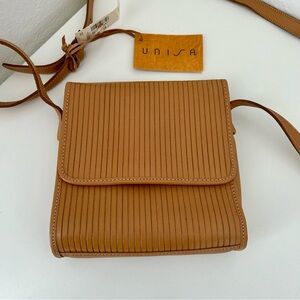 NWT - Stunning Square Unisa Leather Shoulder Bag Camel Color
